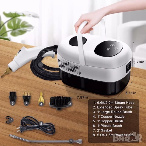 Нова Парочистачка TOBI, Преносима, Мощност 2500 W, 6 скорости, 7 накрайника, Резервоар 1200 ml, снимка 11 - Парочистачки и Водоструйки - 50812659