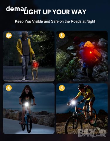 Велосипедни светлини Babacom [8+7 режима], USB акумулаторни, снимка 7 - Аксесоари за велосипеди - 42809722