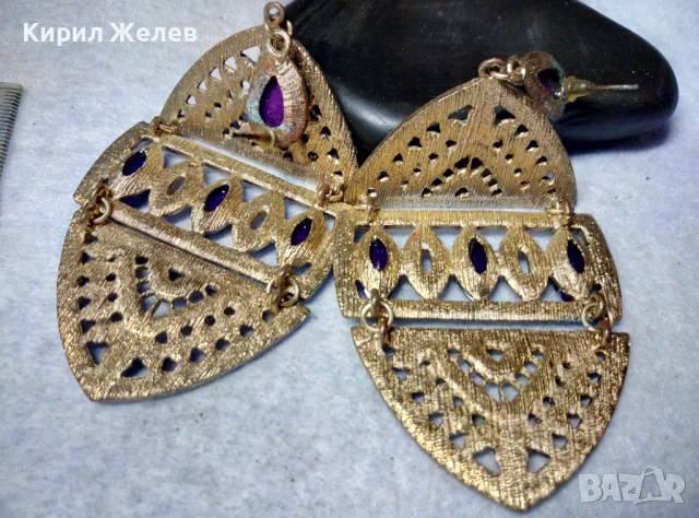 КРАСИВИ ГОЛЕМИ ЗЛАТИСТИ ЕТНО АРТ СТИЛ АЖУРНИ МЕДНИ ОБЕЦИ 10153, снимка 3 - Обеци - 51371654