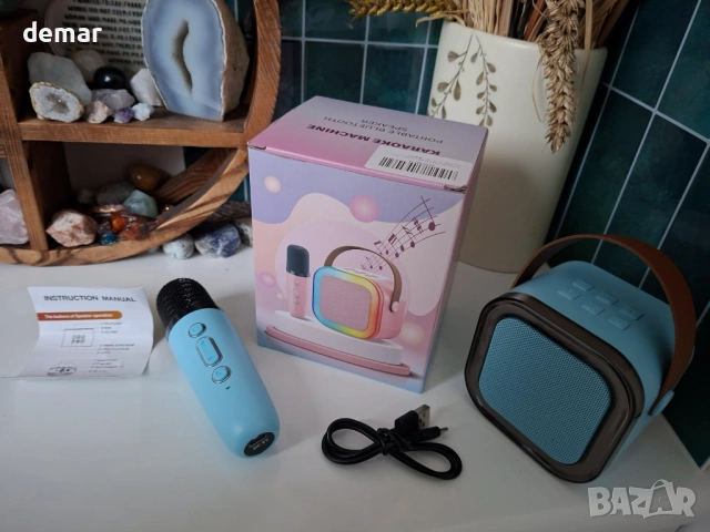 Караоке машина с микрофон (синя), снимка 2 - Музикални играчки - 53900194