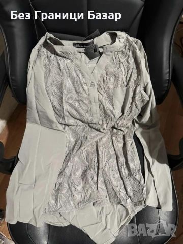 Нова Елегантна дамска блуза/туника с дантела, сива, размер S