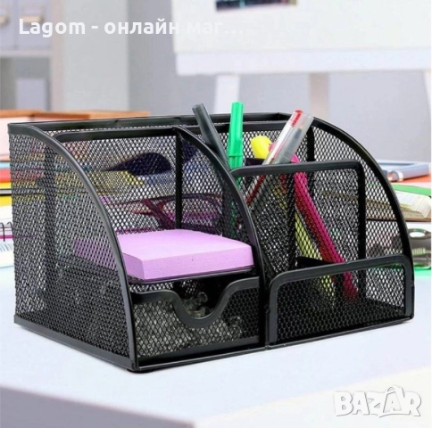 Органайзер за бюро с чекмеджета, 6 места за съхранение Maaleo, Настолен моливник метал мрежа, снимка 9 - Органайзери - 52561025