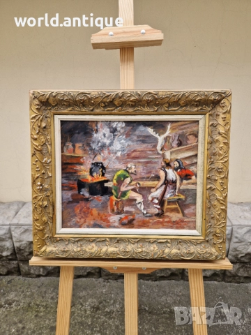 Уникална антикварна майсторска авторска картина масло върху платно 