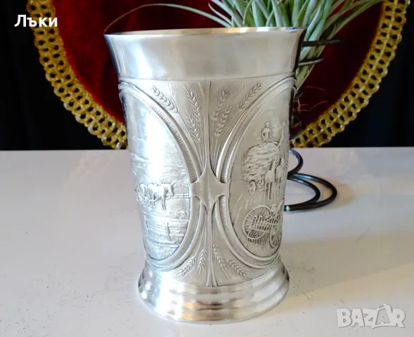 Чаша,халба от калай Жътва,200 мл., снимка 2 - Антикварни и старинни предмети - 48549247