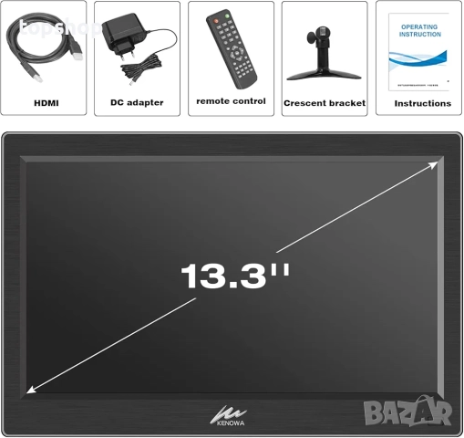 Чисто нов Kenowa 13.3-инчов малък HDMI PC монитор HD 1366x768P LED екран HDMI/VGA/BNC/USB/AV порт..., снимка 6 - Монитори - 52804973