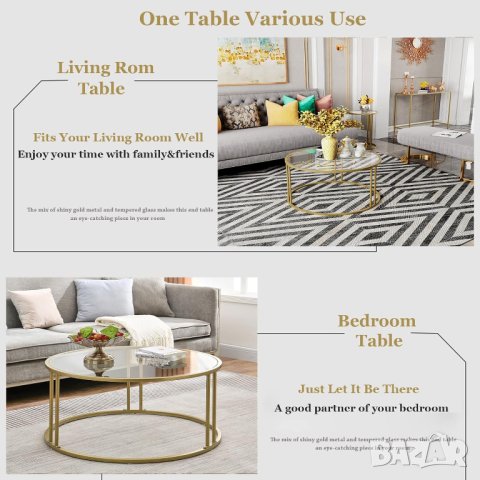 Стъклена холна маса / Масичка за кафе YKFZ-21404-GD, снимка 7 - Маси - 42915149