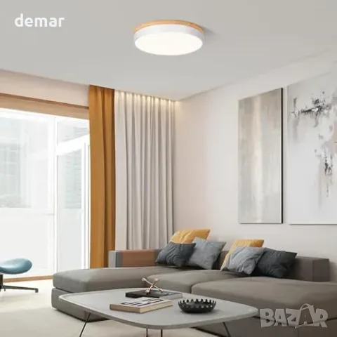 Кръгъл LED плафон Qamra 36 W с дървесен акцент, снимка 3 - Лампи за таван - 55807554