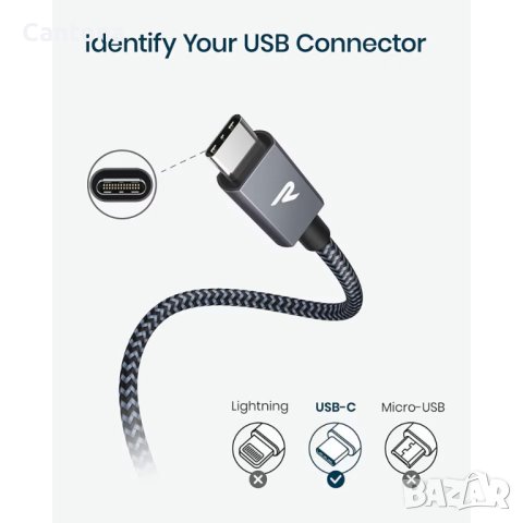 RAMPOW USB C кабел, PD3.0, 60W/3A, ултра бързо зареждане, USB-A към USB-C, пренос на данни,, снимка 2 - USB кабели - 42823004