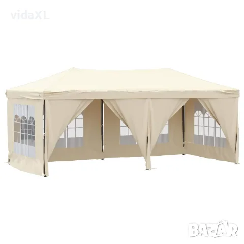 vidaXL Сгъваема парти палатка със странични стени, кремава, 3x6 м