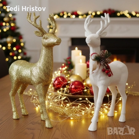 Декоративен Коледен eлен – Златист или бял, с празнични детайли, снимка 2 - Декорация за дома - 52631474