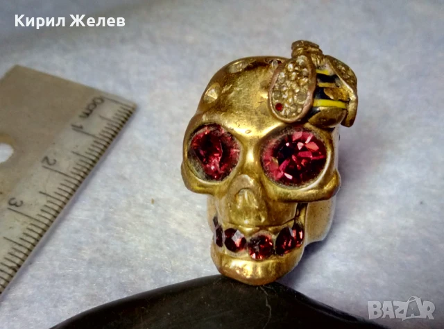 СТАР НЕО ГОТИК СТИЛ ПОЗЛАТЕН МЕДЕН ПРЪСТЕН ИНКРУСТИРАН с КАМЪНИ АМЕТИСТ и ЕМАЙЛ 40404, снимка 2 - Антикварни и старинни предмети - 51255525