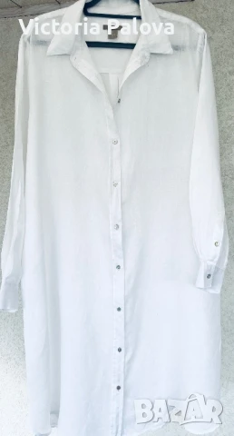 Бяла ленена рокля-риза H&M