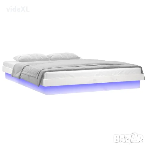 vidaXL LED рамка за легло бяла 140x190 см масивно дърво, снимка 4 - Спални и легла - 56147944