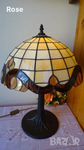 Тифани Tiffany - лампа и абажур, бежова гама, барок, снимка 4 - Настолни лампи - 50086818