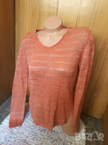 Оранжева прозрачна блуза плетиво Л, снимка 3 - Блузи с дълъг ръкав и пуловери - 35052559
