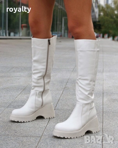 Ботуши на платформа - бежова кожа