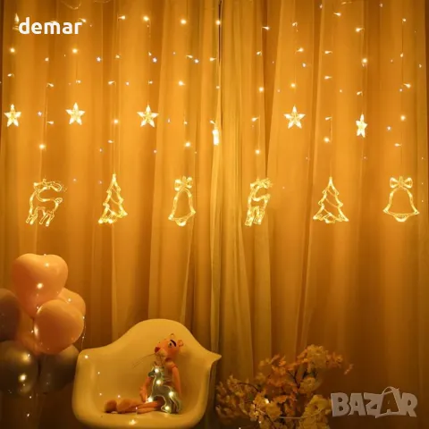 Приказни светлини за завеси GlobaLink, 2,3 метра, 138 LED, 8 режима, снимка 6 - Декорация за дома - 48168065