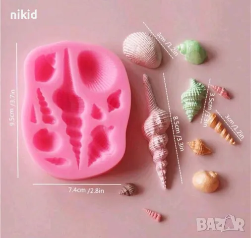 Дълъг рапан миди морски силиконов молд форма за украса торта с фондан шоколад, снимка 3 - Форми - 22432502