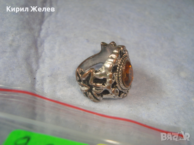 Стар ПОСРЕБРЕН АРТ НУВО АЖУРНО ИЗРАБОТЕН СКЪПОЦЕНЕН МЕДЕН ПРЪСТЕН с ФАСЕТИРАН ЦИТРИН 21098, снимка 6 - Антикварни и старинни предмети - 36393639