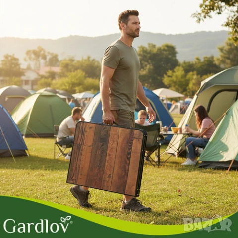 Къмпинг маса с 4 стола – дървена сгъваема маса за къмпинг тип куфар, снимка 10 - Къмпинг мебели - 53908795