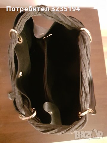 Черна кожена чанта, снимка 4 - Чанти - 35238340