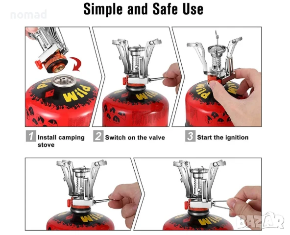 Преносима газова горелка за къмпинг с пиезо запалване – компактна, снимка 5 - Газови котлони - 50469554