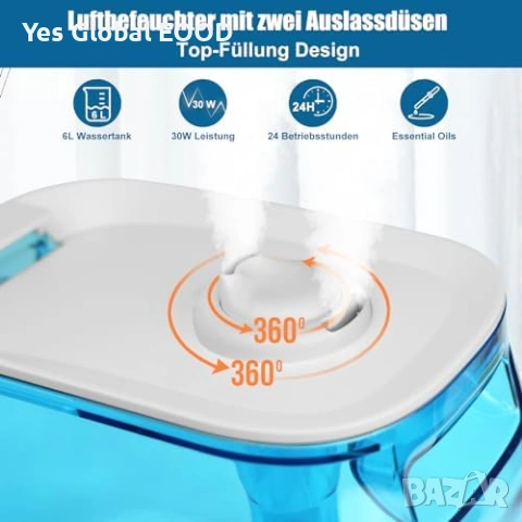 Овлажнител Bear 6L тих с таймер и аромат, снимка 4 - Овлажнители и пречистватели за въздух - 54223538