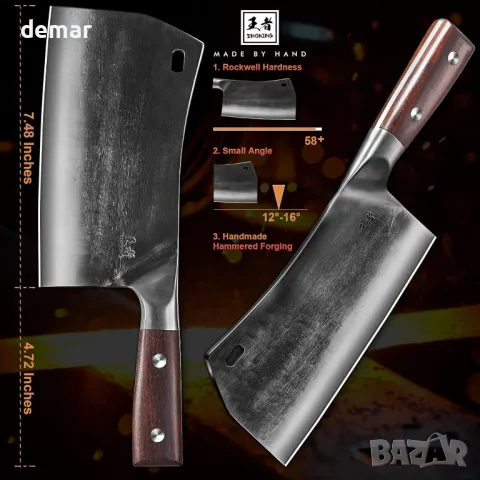 ENOKING 7,5-инчов нож за готвач, ръчно кован кухненски нож, тежък нож за рязане на кости, снимка 7 - Други - 47989228