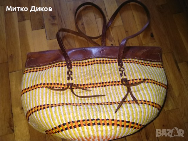 Бутикова Чанта 46х34 см естествена кожа и плетени нишки от промазан плат дебела, снимка 8 - Чанти - 36903810