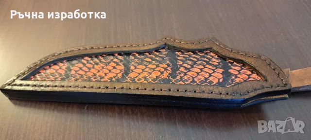 Кания естествена кожа с вложка от змийска кожа телешки бланк нож лов, снимка 5 - Ножове - 48078507