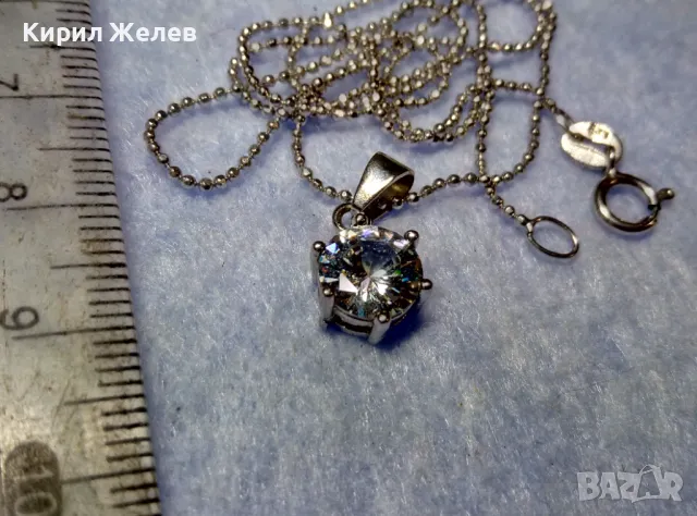 СТИЛНО НЕЖНО СРЕБЪРНО КОЛИЕ със СРЕБЪРЕН ПЕНДАНТ с ПРЕЛЕСТЕН ФИАНИТ СРЕБРО 925 с БЯЛА ПОЗЛАТА 40206