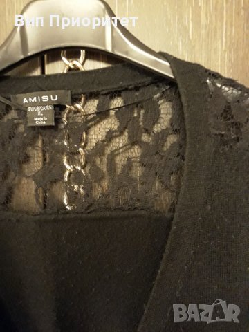 Черна жилетка плетиво + коприна , ефектен стайлинг, дантелени сегментина гърба зад врата и на рамене, снимка 7 - Жилетки - 37456400