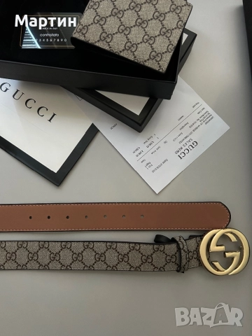 Колан и портфейл Gucci, снимка 7 - Колани - 51693614