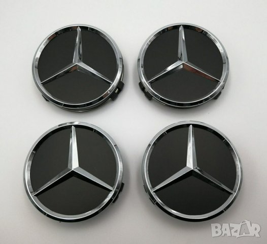 капачки за джанти за мерцедес Mercedes 75мм черни гланц хром 4 броя, снимка 2 - Аксесоари и консумативи - 40264040