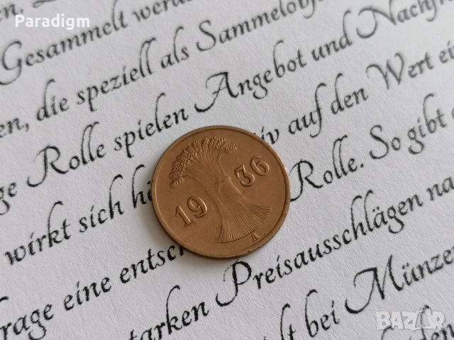 Райх монета - Германия - 1 пфениг | 1936г.; серия А, снимка 2 - Нумизматика и бонистика - 37897696