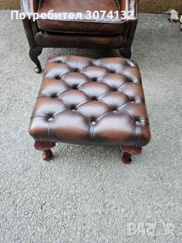 Кресло с табуретка в стил Честърфийлд, снимка 3 - Дивани и мека мебел - 52829151