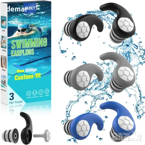 Водоустойчиви тапи за плуване - 3 чифта меки силиконови тапи