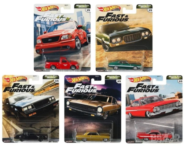 Hot Wheels Premium Fast & Furious Motor City Muscle Set of 5 Cars Пълен сет oт 5 колички