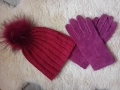 Маркови велурени ръкавици и нова шапка с пон пон лисица/сет/, снимка 1