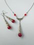 Разкошен Викториански комплект колие и обеци с рубинено червени кракъл мъниста и изящни орнаменти, снимка 2