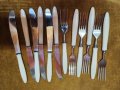 прибори за хранене - комплект 12 бр., качествена неръжд.стомана, дръжките "слонова кост", от СССР, снимка 1