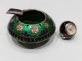 Сребърен пепелник с емайл и дамски часовник-колие топка с емайл, снимка 1 - Дамски - 35593802