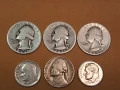 6 американски сребърни монети 5 цента, 10 цента, четвърт долар, снимка 1