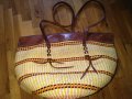 Бутикова Чанта 46х34 см естествена кожа и плетени нишки от промазан плат дебела, снимка 8