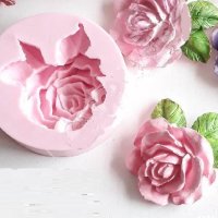 Голяма Разцъфнала Роза с листа силиконов молд форма за декорация торта фондан шоколад и др, снимка 1 - Форми - 35561017