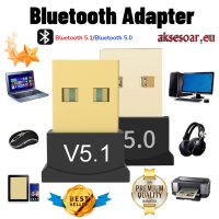 USB Bluetooth 5.1 адаптер Handsfree Безжичен Приемник предавател 2.4 GHz за Лаптоп PC мишка аудио бл, снимка 13 - Други - 40821318