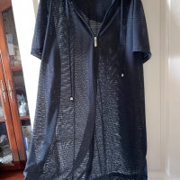 Дълга черна риза жилетка  туника рокля от мрежа цип , снимка 4 - Жилетки - 37531878