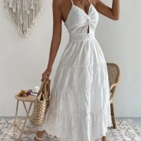 Бяла рокля дантела, Красива рокля дантела, Бяла памучна рокля, снимка 3 - Рокли - 44228449