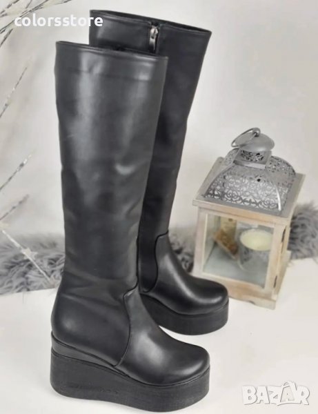 Ботуши на платформа - черна кожа с черно ходило - 136K, снимка 1