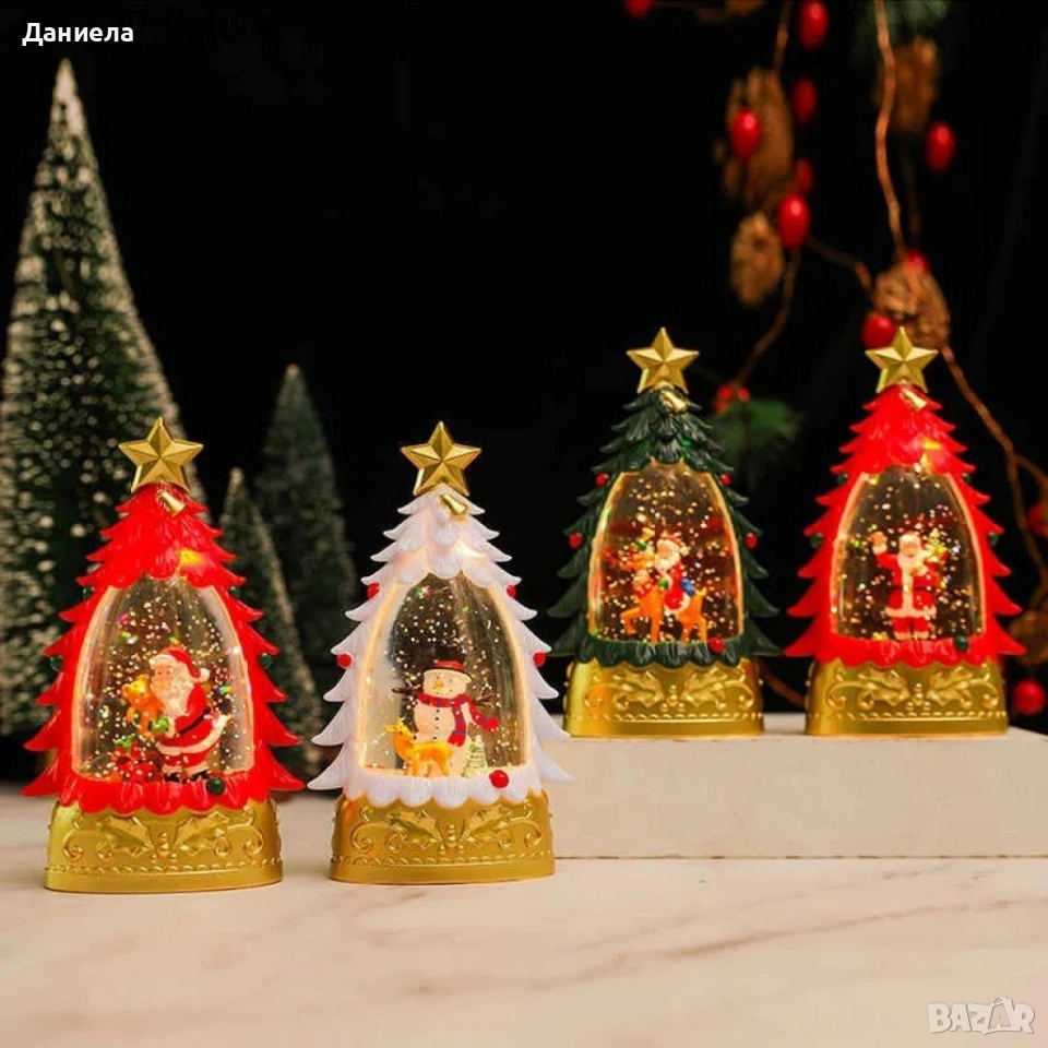 Коледна LED декоративна лампа с вода и брокат – празнична светлина и магия в елховиден дизайн, снимка 1